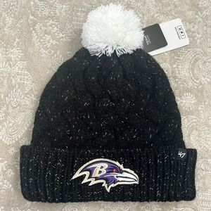 Brand New 47 Brand NFL Baltimore Ravens Knit Pom Hat Black White Winter Beanie